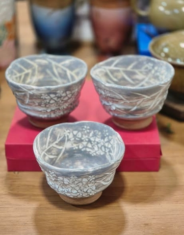 Bộ 3 chén uống trà gốm Hagi