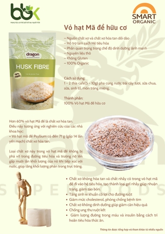 Vỏ hạt Mã đề hữu cơ Husk fiber Dragon Supperfoods 150Gr