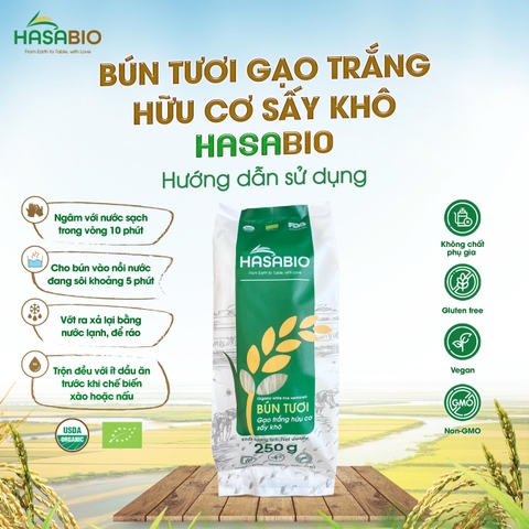 Bún tươi gạo trắng hữu cơ sấy khô HASABIO 250g