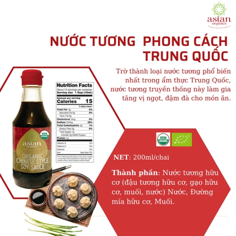 Nước tương đậu nành phong cách Trung Quốc hữu cơ Asian Organics (200ml)
