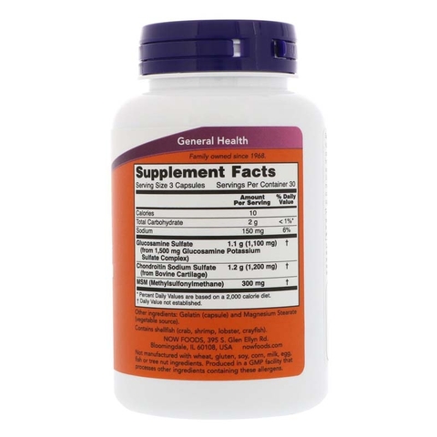 Viên hỗ trợ xương khớp Glucosamine & Chondroitin with MSM Now 180v