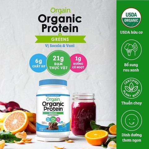 Đạm thực vật và Superfoods hữu cơ vị socola Orgain 918gr