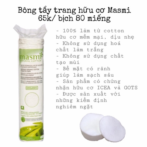 Bông tẩy trang cotton tự nhiên Masmi