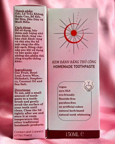 Kem đánh răng thuần chay Thuần Túc - (Gấc, Lá Trầu Không, nước Cau lên men , Bồ Kết, Bồ Hòn, Dầu Dừa và Muối Biển)