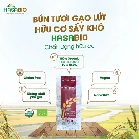 Bún tươi gạo lứt hữu cơ sấy khô HASABIO 250g