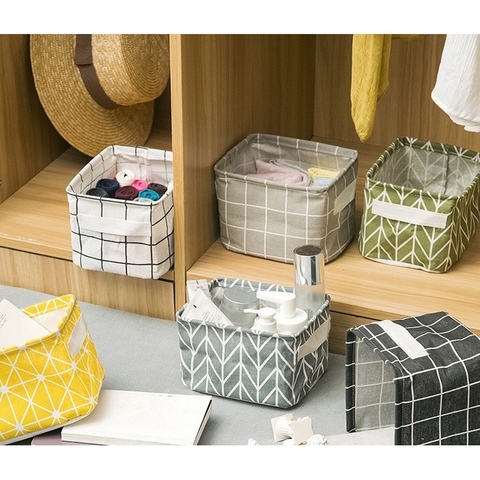 Giỏ Vải Vuông Đựng Đồ Để Bàn Nhỏ Gọn Sắp Xếp Vật Dụng Gia Đình Ngăn Nắp A3933