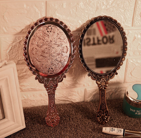 Gương trang điểm hoa văn cổ điển cầm tay độ nét cao gương cầm tay di động kiểu mới L0931
