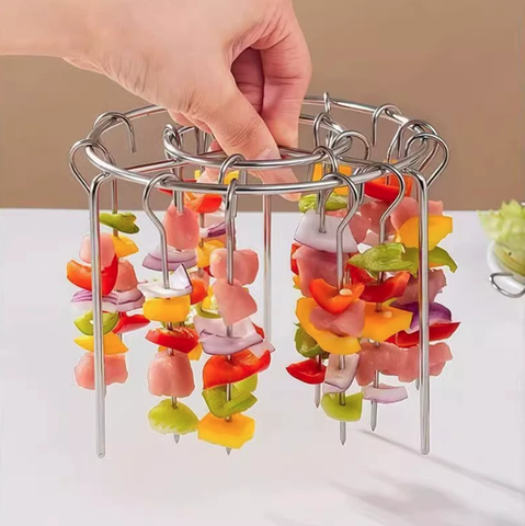 Giá 24 xiên nướng bằng thép không gỉ lò nướng chiên không dầu kiểu mới giá xiên treo tròn nhà bếp L0953