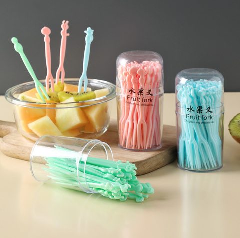 Hộp 50 nĩa nhựa ăn trái cây dùng một lần nĩa ăn bánh tráng miệng ăn vặt sử dụng quán ăn nhà hàng L1053