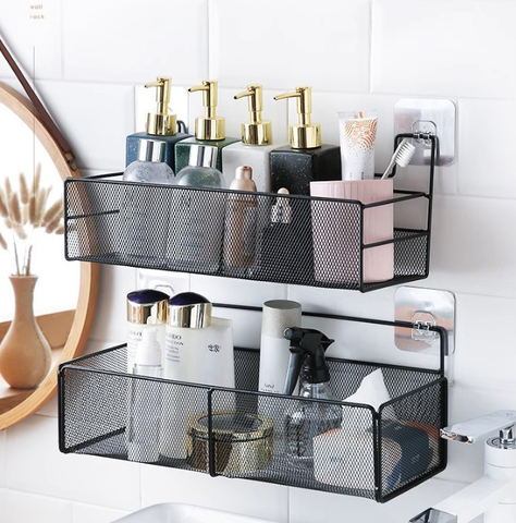 Kệ phòng tắm tối giản kiểu Nhật, giá đựng sữa tắm, bàn trang điểm, giỏ treo nhiều móc dung tích lớn A2743