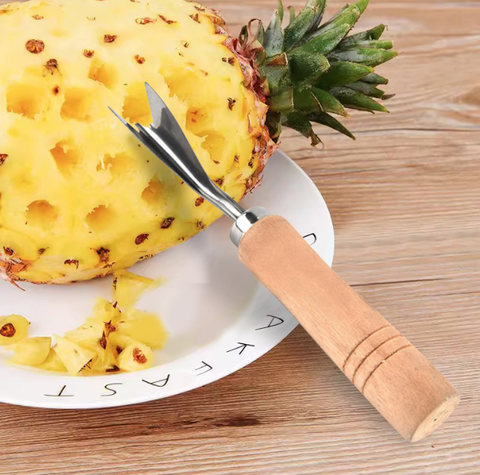 Dụng cụ gọt vỏ dứa hình chữ V, dao gọt dứa bằng thép không gỉ có cán gỗ, dụng cụ gọt vỏ dứa dạng đứng A5211