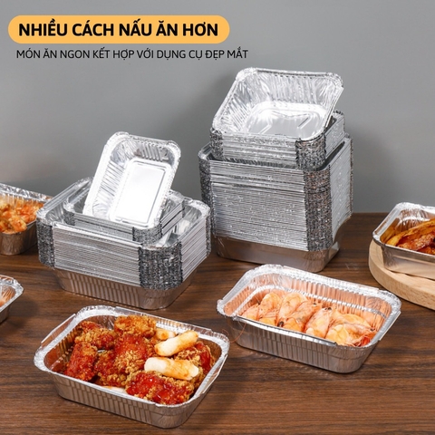 Sét 10 Khuôn Bạc Nướng Hình Chữ Nhật Khay Giấy Bạc Đựng Thực Phẩm Lót Nồi Chiên Tiện Lợi A2243