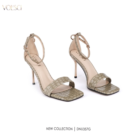 SANDAL HỞ MŨI DA VÂN RẮN CAO CẤP 9CM CHÍNH HÃNG VOLSCI - DNU357