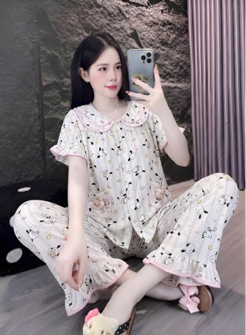 tay ngắn lụa đũi mềm gắn gấu