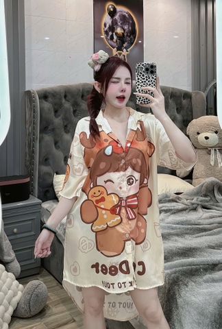 Đầm sơ mi lụa xước