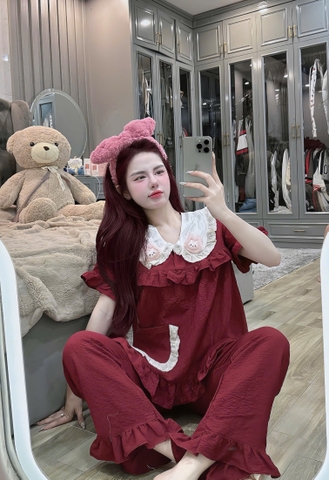 Đồ bộ tay ngắn thiết kế gắn hình thỏ lụa đũi mềm