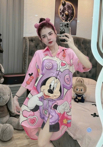 Đầm sơ mi lụa xước mềm mịn