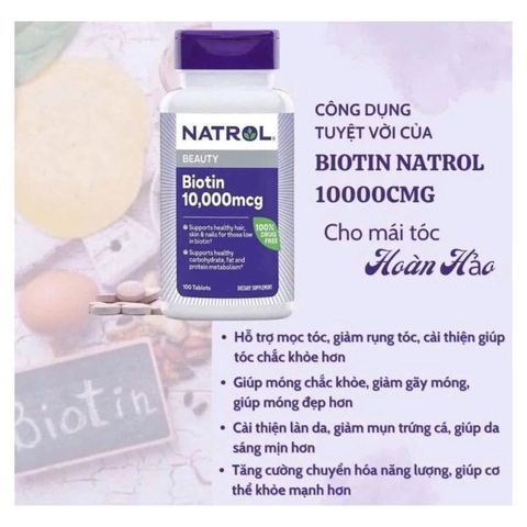 Viên Uống Hỗ Trợ Mọc Tóc Natrol Biotin Beauty 10.000mcg