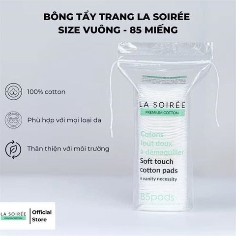 [mini] Bông Tẩy Trang LA SOIREE Miếng Vuông 85 Miếng