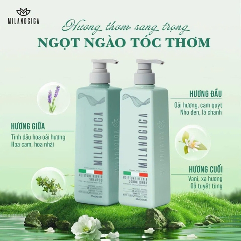 [Gội Lớn + Xả Nhỏ] Combo Dầu Gội Lớn 725ml + Dầu Xả Nhỏ 355ml Phục Hồi Hư Tổn MILANOGICA Hương Nước Hoa