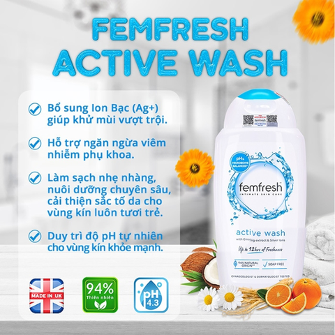 Dung dịch vệ sinh phụ nữ Femfresh Active Fresh Wash 250ml
