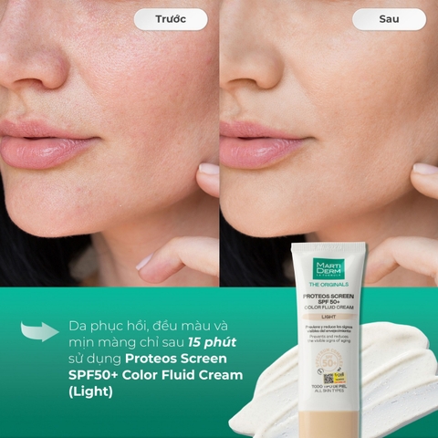 Kem Chống Nắng Martiderm Nâng Tone Da Proteos Screen SPF 50+ Color Fluid Cream Light 40ml