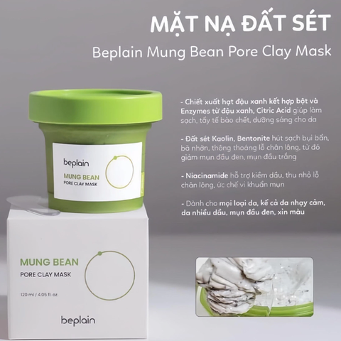 Mặt Nạ Đất Sét Beplain Mung Bean Pore Clay 120ml