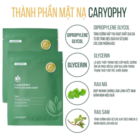 Mặt Nạ Caryophy Xanh Lá Làm Giảm Mụn, Thâm, Dưỡng Ẩm Da 22g