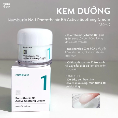 Numbuzin - Kem dưỡng giảm dầu mụn No.1 pantothenic B5 80ml