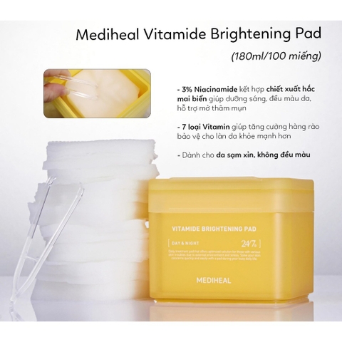 Toner Pad Mediheal Làm Sáng và Đều Màu Da Vitamide Brightening Pad 100 Miếng