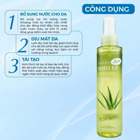 Xịt Khoáng Dưỡng Ẩm Nha Đam - Lô Hội Aspasia Moist Up Face Mist 150ml