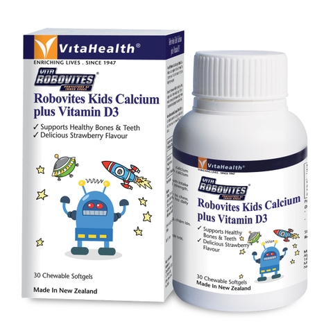 Viên uổng bổ sung Canxi và Vitamin D3 cho trẻ VitaHealth Robovites Kids Calcium plus Vitamin D3 30 viên