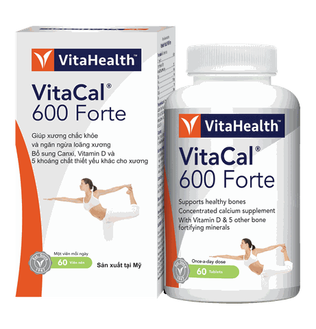Viên uống bổ sung Caxi, Vitamin D3 hỗ trợ xương và răng chắc khoẻ VitaHealth Vitacal 600 Forte 60 viên