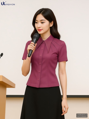 Sơ mi cổ đức nhọn ly cổ kiểu cách mới lạ UKSM2507015