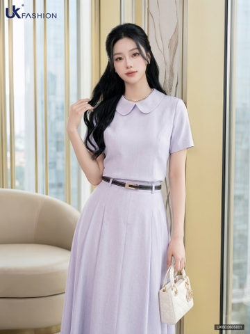 Set áo Linen cổ sen + chân váy xếp UKBD2605001 ( Bao gồm cả áo và chân váy )