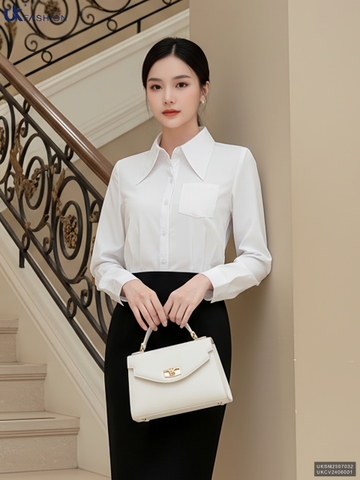 Sơ mi súp kép túi ngực công sở nữ mềm mịn, dễ mặc UKSM2507032