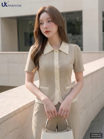 Sơ mi kẻ phối cổ nẹp tạo kiểu điểm nhấn mới xinh yêu UKSM2601001