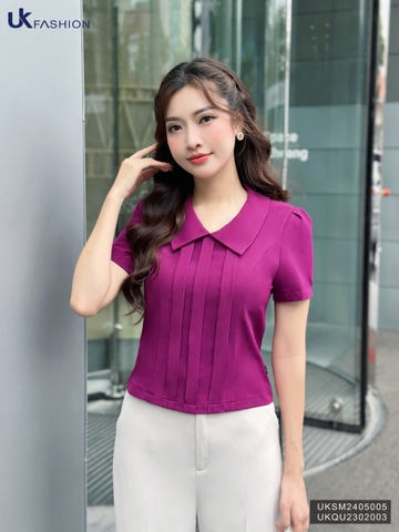Áo Sơ Mi Cổ Sen Vai Bồng Ly Dọc UK Fashion Công Sở Nữ Thanh Lịch Vải Mềm Mịn UKSM2405005
