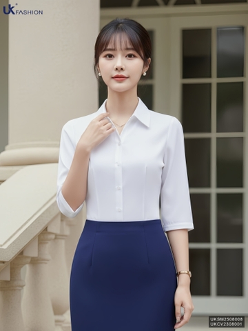 Sơ mi V cổ tay lỡ thanh lịch, dịu dàng UKSM2508008
