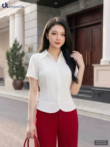Sơ mi cổ V lá bo gấu trơn UKSM2507027