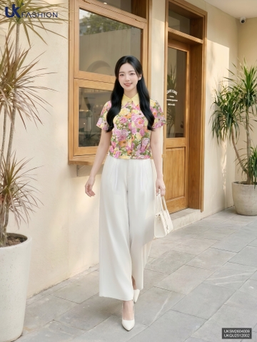 Sơ mi lụa phối cổ tươi tắn, dễ mặc UKSM2604009