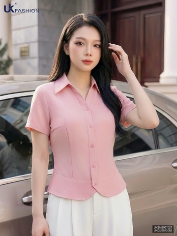 Sơ mi cổ V lá bo gấu trơn UKSM2507027