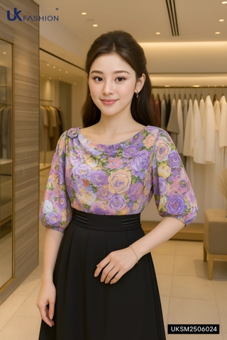 Sơ mi hoa lá cổ giếng - thay đổi phong cách của bạn UKSM2506024