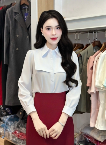 Áo sơ mi cổ đức dài tay đô ngực xinh xắn, kiểu cách UKSM2501013 ( Ko kèm CV/QU/PK )