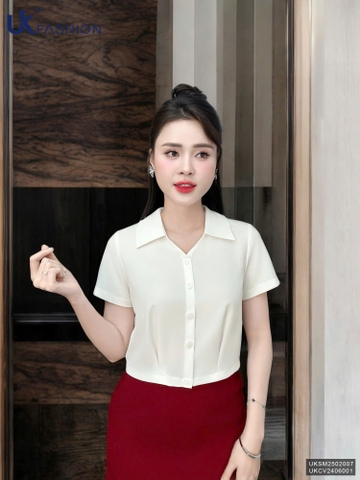 Áo Sơ Mi Cổ Đức V Bấu Dọc Vai UK Fashion Thanh Lịch, Nữ Tính Vải Mềm Mịn UKSM2501020