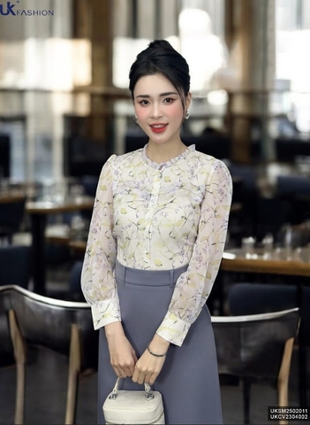 Sơ mi hoa bèo cổ cúc nẹp, kiểu dáng mới, mềm mịn UKSM2502011