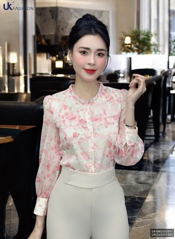 Sơ mi hoa bèo cổ cúc nẹp, kiểu dáng mới, mềm mịn UKSM2502011