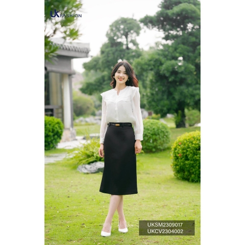 Sơ Mi Cổ Tàu V Bèo Kẹp Tay Dài, Nữ Tính UKSM2309017