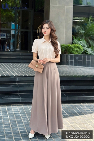 UK Fashion Quần Ống Rộng Giả Váy Xếp Ly Thanh Lịch, Thoải Mái Dễ Phối Cho Nàng Công Sở UKQU2403002