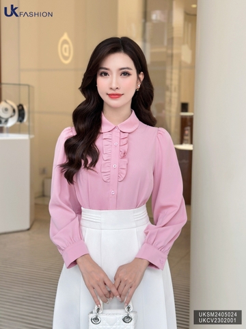 Áo Sơ Mi Dài Tay Bèo Nẹp UK Fashion Công Sở Nữ Thanh Lịch, Nữ Tính Vải Mềm Mịn UKSM2405024